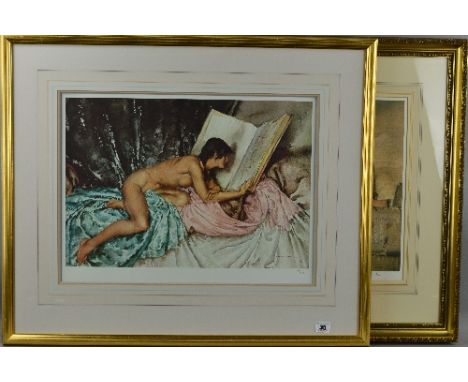 SIR WILLIAM RUSSELL FLINT (BRITISH 1880-1969), 'JANELLE AND THE VOLUME OF TREASURES', a limited edition print 71/850, unsigne