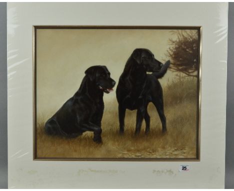 JOHN SILVER (BRITISH 1959) 'FOREVER FRIENDS' a limited edition print 15/395 of a pair of black labradors, signed in pencil, w