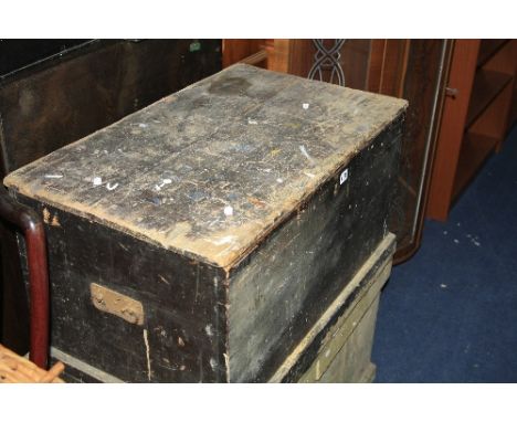 A VINTAGE PINE TOOLBOX, with tools inside