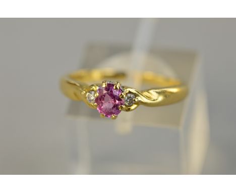 AN 18CT PINK SAPPHIRE AND DIAMOND RING, ring size M, approximate weight 3.2 grams