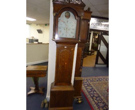 A GEORGE III OAK AND MAHOGANY LONGCASE CLOCK, 8 day movement, painted dial, dial width 33cm, subsidary date aperture and seco