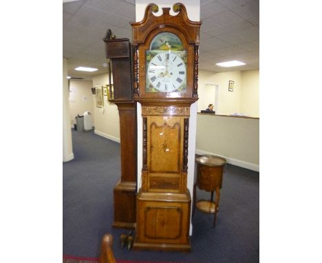 A GEORGE III OAK, WALNUT AND ROSEWOOD LONGCASE CLOCK, 8 day movement, painted dial, dial width 36cm, subsidiary date aperture