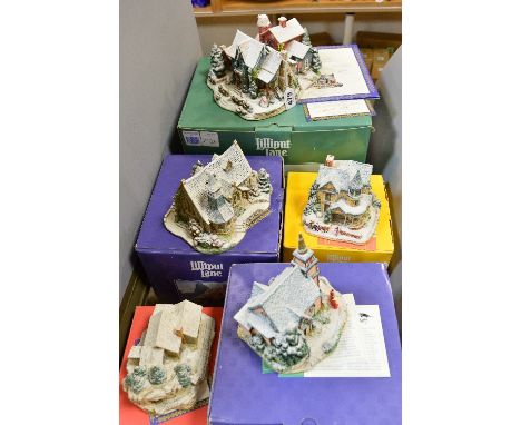 FIVE BOXED LILLIPUT LANE SNOW COVERED AMERICAN LANDMARKS SCULPTURES, 'Home For The Holidays' limited edition 1921/2596 (leafl