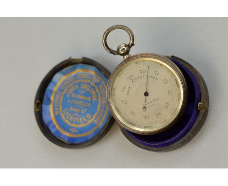 A VICTORIAN SILVER CASED POCKET BAROMETER, London 1888, 'Army & Navy Society Ltd'
