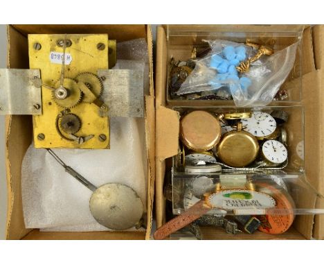TWO BOXES OF WATCH AND CLOCK PARTS AND SPARES