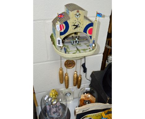 A BRADFORD EXCHANGE RAF 90TH ANNIVERSARY DAWN PATROL CLOCK, (electric, with four weights and pendulum), together with a Bradf