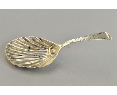 A SILVER GEORGIAN BRIGHT CUT CADDY SPOON, by Thos Ellis 1786
