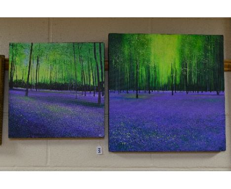 JOHN CONNOLLY (CONTEMPORARY) BRITISH, 'Morning Bluebells', a carpet of bluebells in a wood, an acrylic painting, monogrammed 