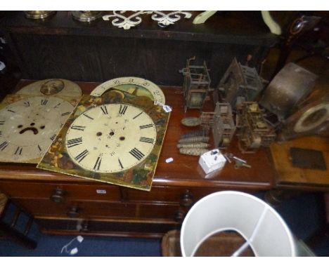 A QUANTITY OF CLOCK RELATED, to include, two longcase clocks, 8 day movements and two painted dials/faces, two further clock 