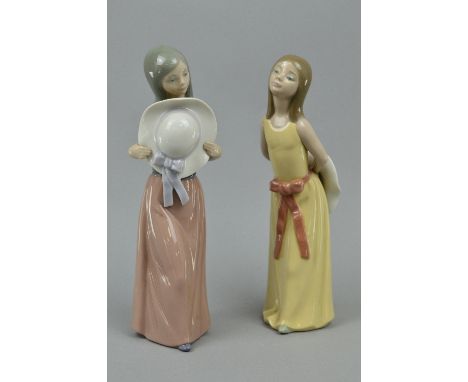 TWO LLADRO FIGURES, naughty girl with hat No.5006 and 'Bashful Girl' No.5007 (2)
