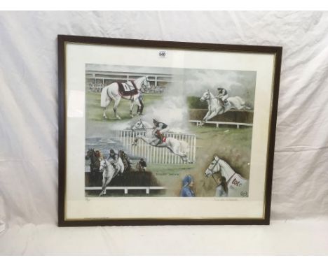 LOUISE WOOD. A LIMITED EDITION COLOUR PRINT OF THE RACE HORSE DESERT ORCHID. SIGNED AND NUMBERED IN PENCIL 339
