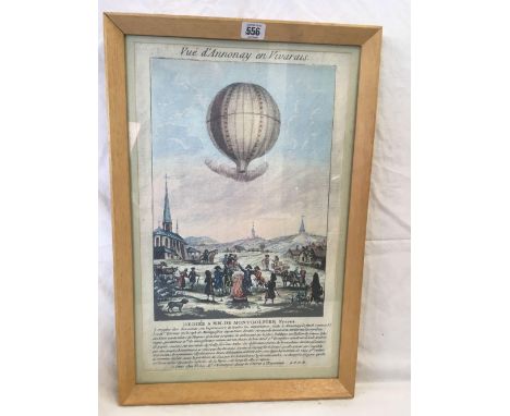 COLOUR PRINT DEPICTING THE FLIGHT OF THE MONTGOLFIER BROTHERS BALLOON, JUNE 1783