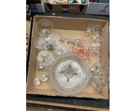 CARTON WITH MISC GLASSWARE, VASES, CANDLESTICK, GLASSES
