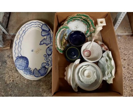 LARGE MEAT PLATTER BY SANTOS OF PORTUGAL &amp; A CARTON OF MISC CHINAWARE