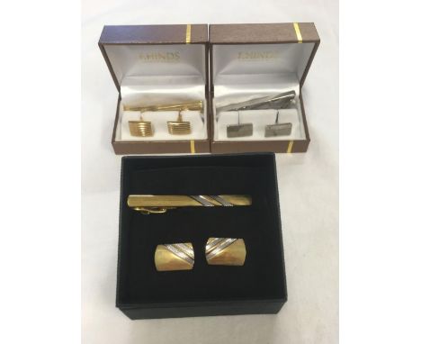 3 BOXED CUFF LINKS &amp; TIE PIN SETS