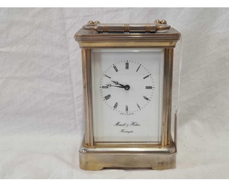 NICKEL &amp; GOLD COLOURED CARRIAGE CLOCK BY MORRELL &amp; HILTON, HUNTINGDON
