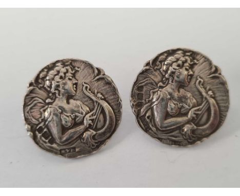 A PAIR OF ART NOUVEAU SILVER BUTTONS, B'HAM 1909 BY R&amp;W