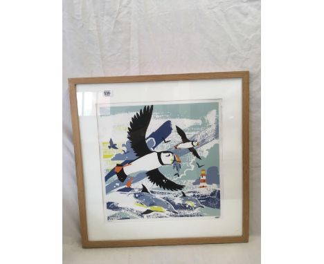 MATT JOHNSON.  A COLOUR SCREEN PRINT ENTITLED “PUFFINS” SIGNED &amp; INSCRIBED IN PEN &amp; INK IN THE MARGIN, WITH THE ARTIS