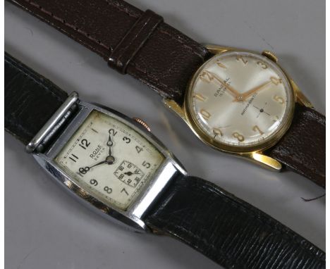 Two gentleman's vintage manual wristwatches; a Rome seven with rectangular dial and subsidiary seconds and a gold plated roun