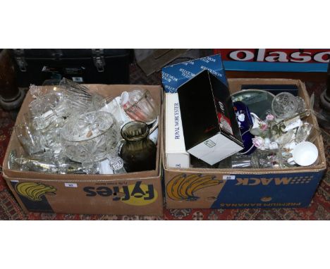 Two boxes of miscellaneous ceramics and glass to include Royal Albert, Royal Worcester, crystal decanter and cut glass drinki