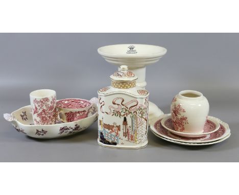 A collection of Masons Ironstone china including a candlestand, tea caddy of Yung Lo Emperor design, Vista, Watteau etc.