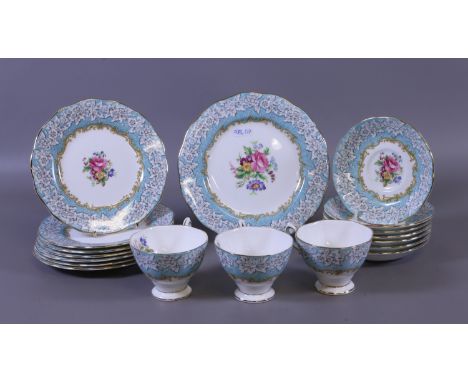 A Royal Albert Enchantment part tea service comprising seven cups and saucers and side plates. Condition Report. To be used a