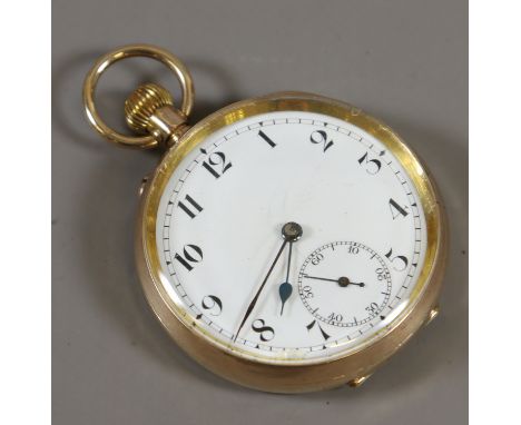 A 9 carat gold cased pocket watch with enamel dial incorporating subsidiary seconds, assayed London 1924, Condition Report. T