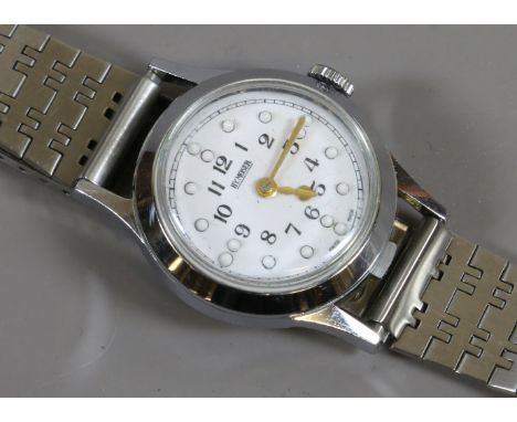 A gentleman's stainless steel Hymoser manual bracelet watch with flip top and braille markers.