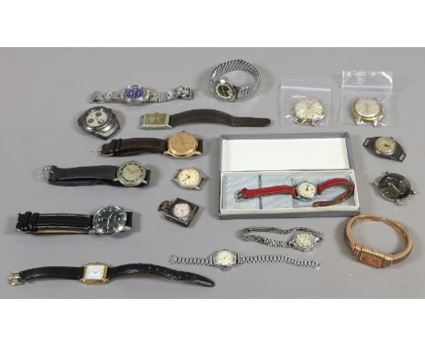 A box of vintage ladies and gents wristwatches including manual examples.