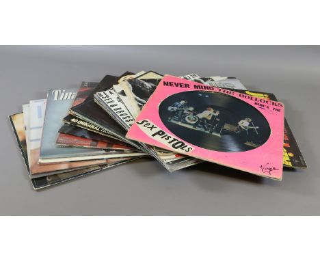 A record collectors case and contents of mainly rock L.Ps to include Sex Pistols picture disc, Jimi Hendrix, Johnny Cash, The