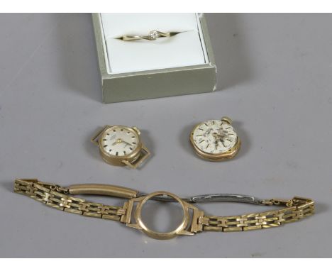 Two ladies 9ct gold Rotary watch heads and a 9ct gold paste set ring.