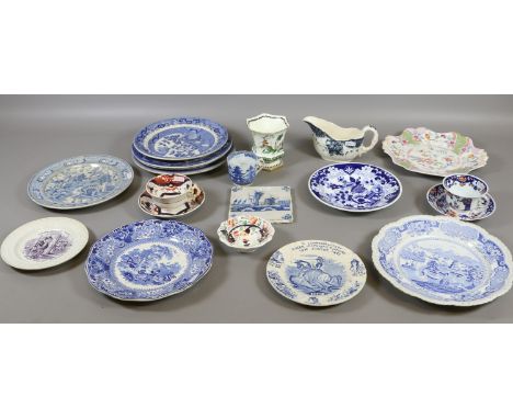 A lot of mainly C19th pottery including Hilditch, Victorian commemorative plate, John Ridgway, Davenport, Barker Don etc.