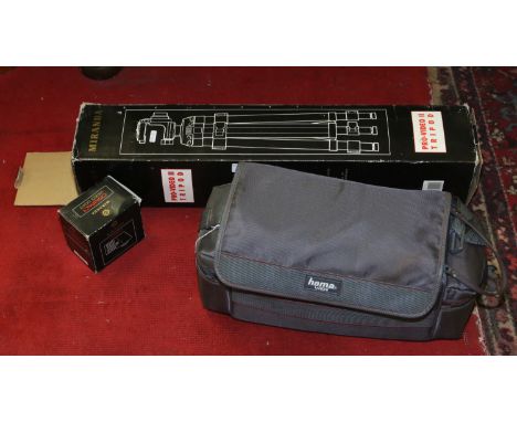 A Sanyo VM D66P video recorder with power supply, along with Miranda video light boxed tripod and carry case etc.