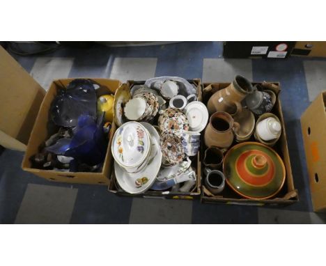 Three Boxes of Ceramics and Glassware to Include Ornaments, Kitchenwares, Royal Worcester etc 