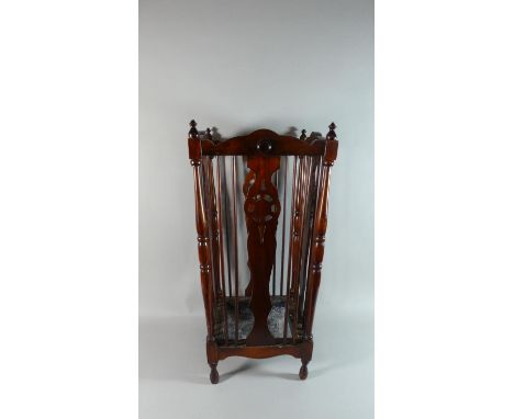 A Reproduction Mahogany Stick Stand of  Square Tapering Form with Spindle Sides, 74cm High 