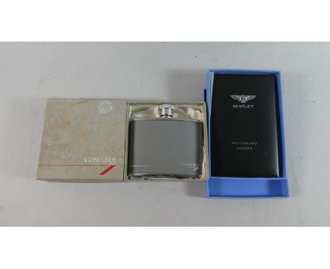 A Cased Concorde Hip Flask and a Bentley Motoring Notes Booklet 