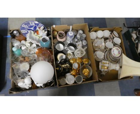 Three Boxes of Ceramics and Glassware to Include Yardley Soap Dish, Royal Worcester Gilt Coffee Wares, Floral Pattern Teaware