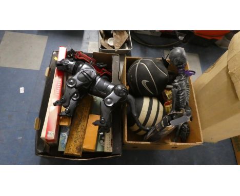 Two Boxes of Various Toys, Advertising Cribbage Board Sets, Dominoes etc 