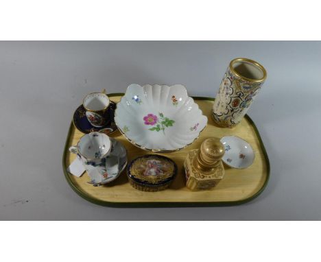 A Collection of Continental Porcelain to Include Cabinets Cups and Saucers, Sevres Cobalt Blue and Gilt Oval Box, Floral Deco