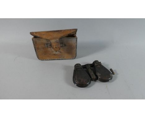 A Pair of Vintage Military Folding Binoculars in Leather Pouch, Binoculars stamped R&amp;J Beck Ltd, London, 1914