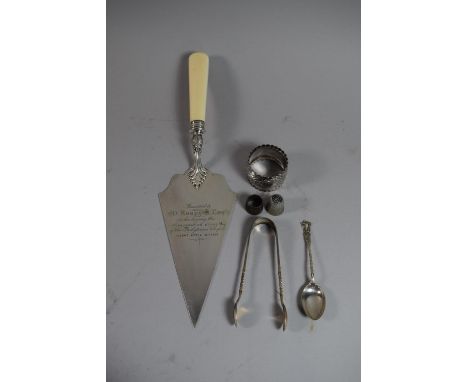 A Collection of Silver Plate to Include Presentation Trowel Dated April 1875 