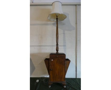 An Edwardian Walnut Hall Cabinet/Standard Lamp with Side Magazine or Newspaper Stores, Central Cupboard and Slide Over, 55cm 