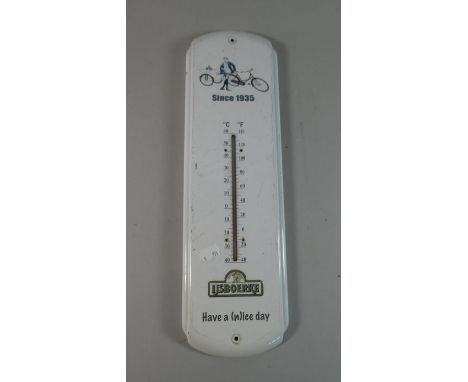 A Continental Tin Plate Advertising Thermometer For Ijsboerke Ice Cream, 44cm High 