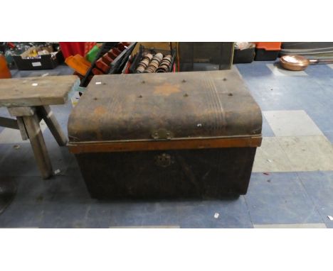 A Vintage Scumble Glazed Metal Travelling Trunk, Lid Detached, 69cm Wide 