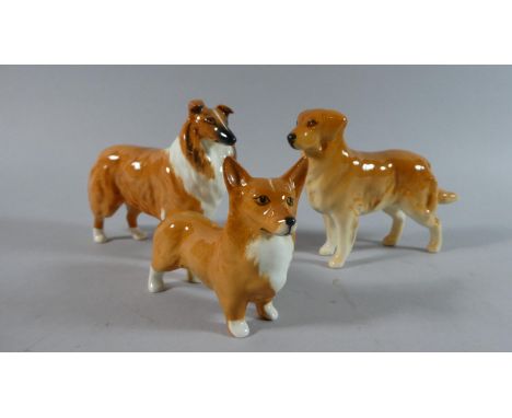 A Collection of Three Beswick Dog Ornaments to Include Corgi, Collie and Retriever 