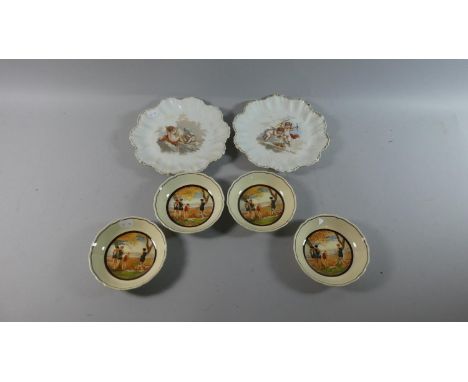 A Pair of Continental Ceramic Wall Plaques Decorated with Cherubs Together with a Set of Four Royal Doulton Bowls Decorated w