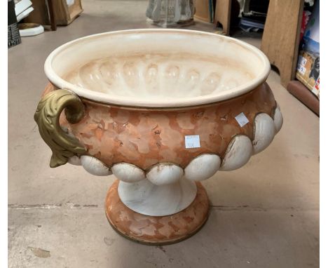 An ornamental terracotta urn on pedestal, painted antico rosso marble effect, 111cm height 