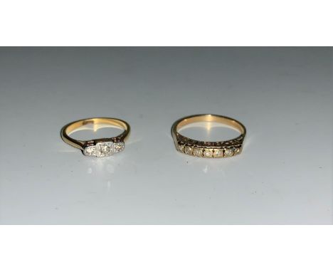 A 1920's 18 carat gold dress ring set 3 diamonds; and another, unmarked, gross weight 3.9 gm 