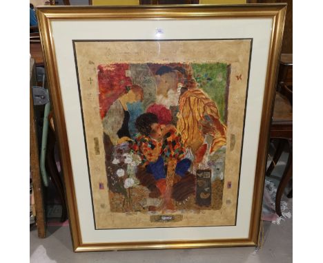 Roy Fairchild-Woodard (b 1953): "Listen to Me", artist's proof mixed media serigraph, 355/465, 43.5" x 33.5"/110 x 85 cm, fra