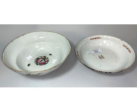 A Chinese porcelain decorated with flowers on black ground, red 6 character mark, 19.5 cm; another bowl with red square seal 